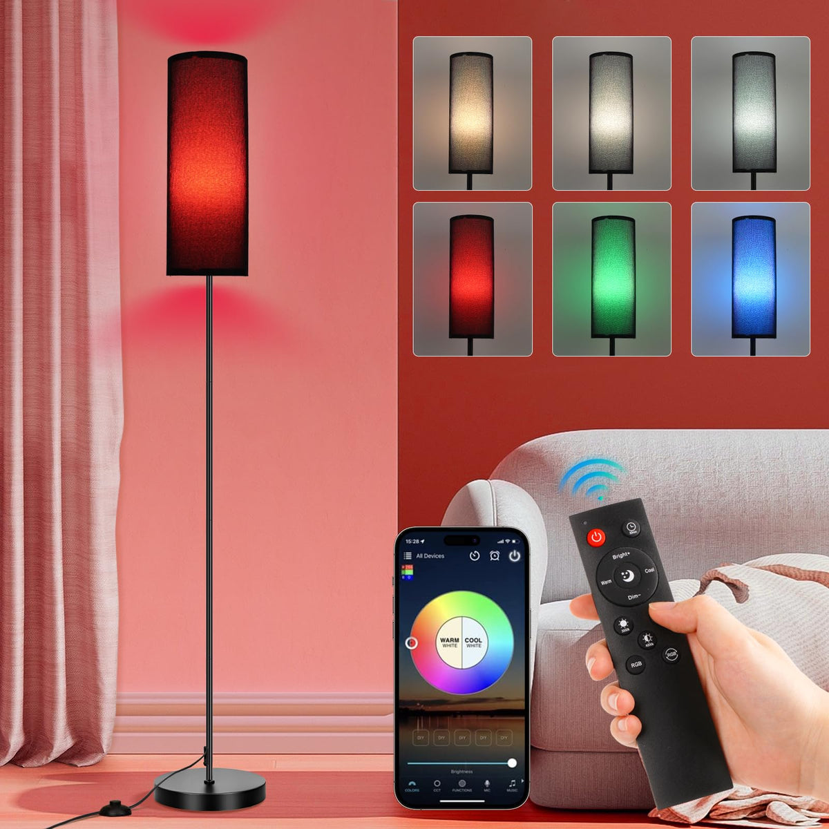 FRIDEKO HOME Floor Lamp, 9W 800LM Color Changing Smart Bulb, Beige Shade