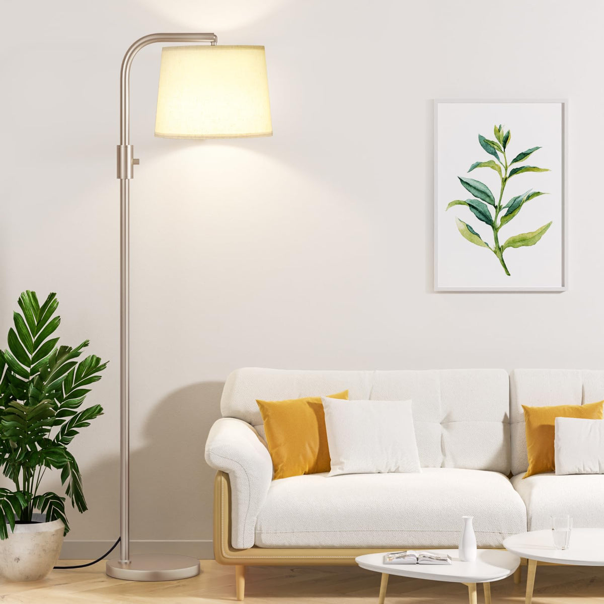Ambimall Arc Floor Lamp for Living Room with Rotary Switch, Linen Shade
