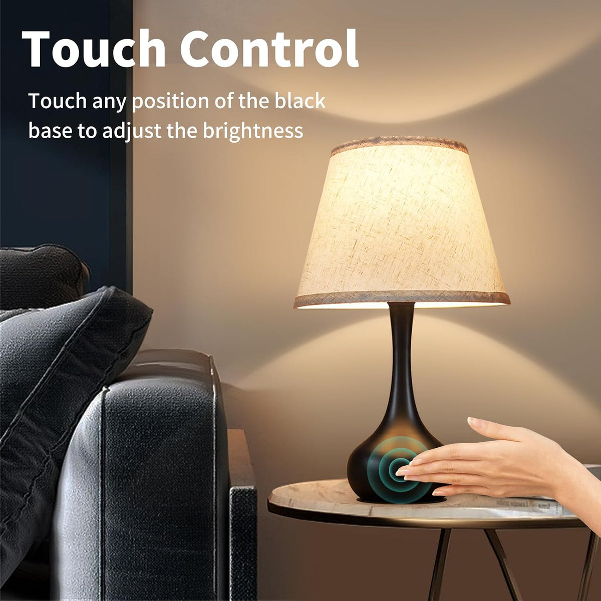 ONEWISH Touch Bedside Lamp, Farmhouse 3-Way Dimmable Table Lamps for Nightstand with Fabric Shade, 17.32'' Desk Lamp for Reading, Bedroom, Livingroom, Office, Corded