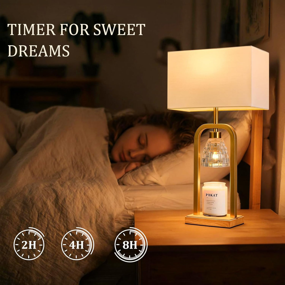 PoKat 2 in 1 Gold Table Lamp with Candle Warmer, Timer & Dimmer, Modern