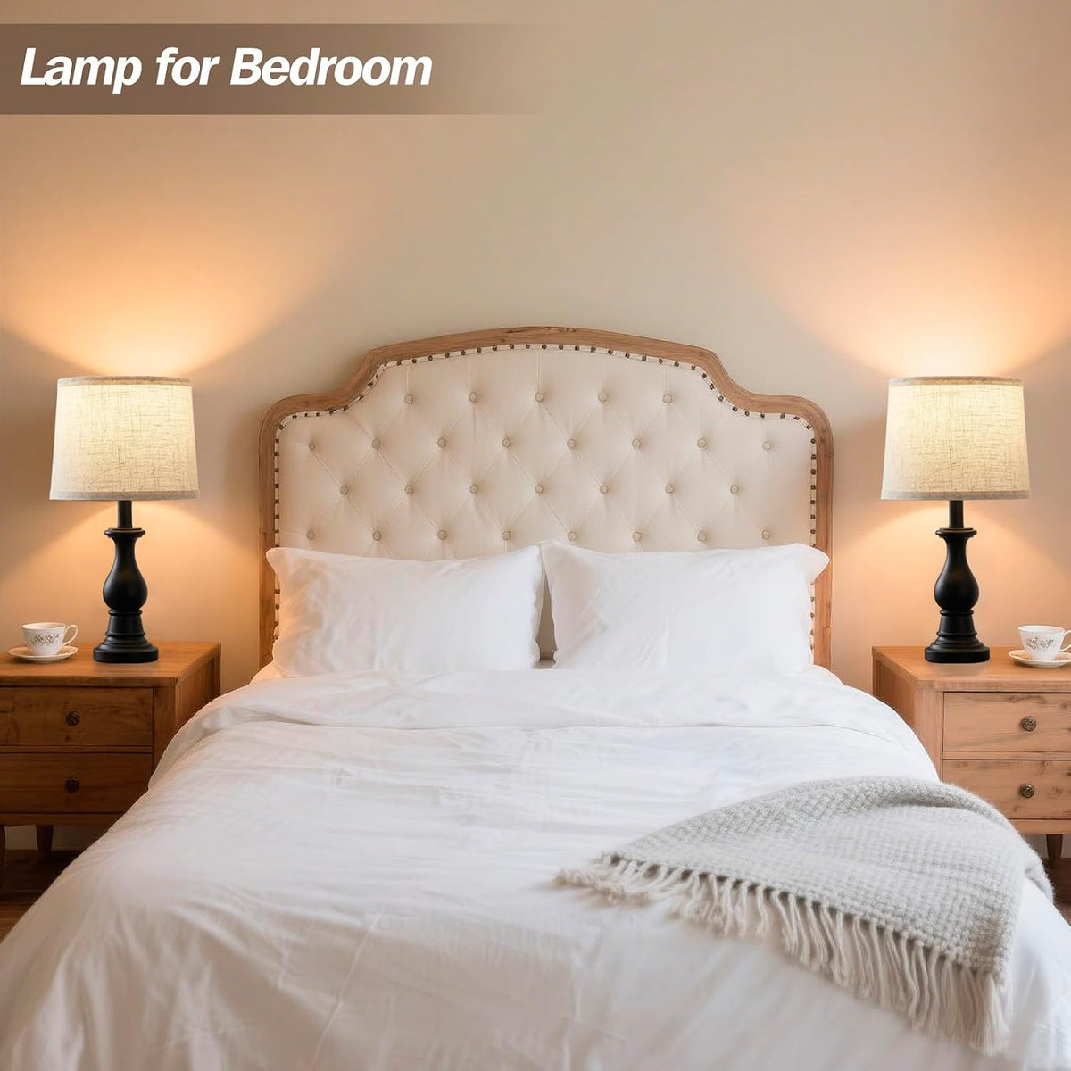 Table Lamps Set of 2, 18.5" Vintage Bedside Lamps for Bedroom Living Room