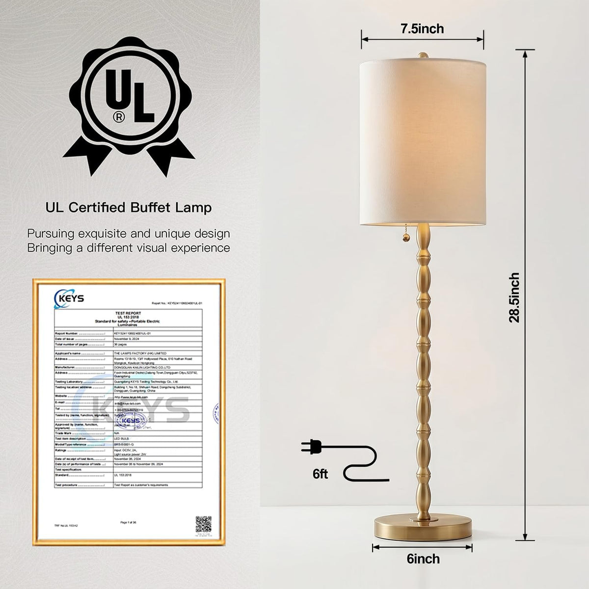 Buffet Lamps Set of 2, 28.5" Tall Brass Finish Lamps for Entryway, Hallway, Console Table, Dining Sideboard or Living Room, UL Certified with Pull Chain, Linen Shade, Urban Luxury Style