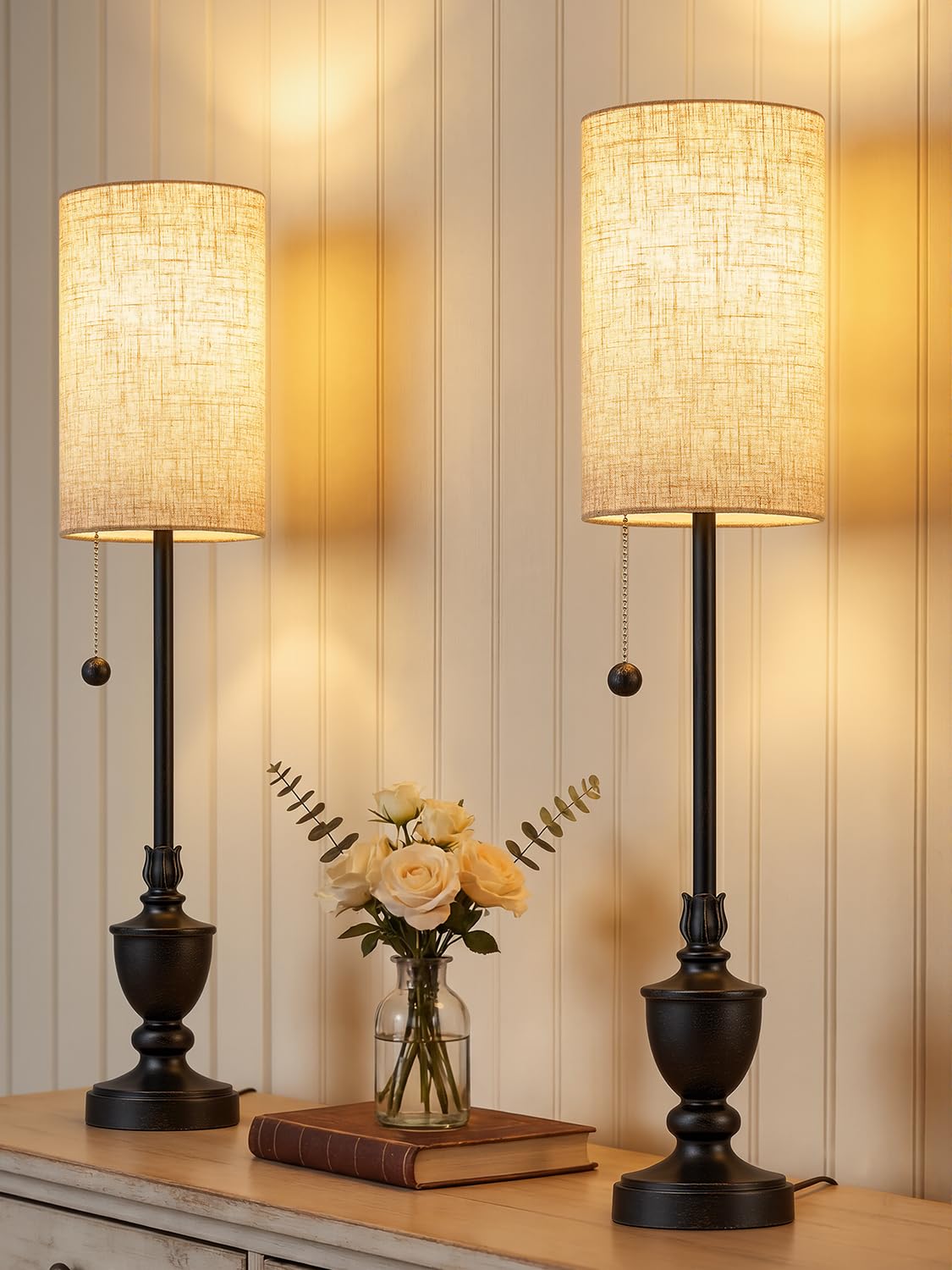 Buffet Table Lamps Set of 2,28" Tall Skinny Black Resin Living Room Lamp