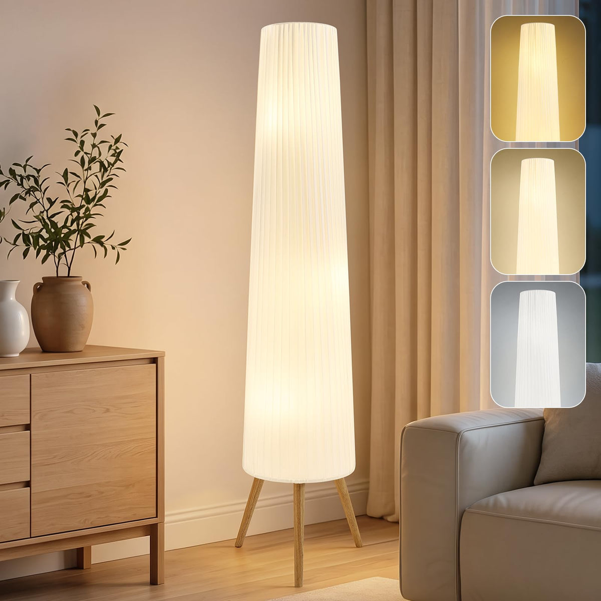 GyroVu 60 Inch Oatmeal Wood Floor Lamp, Color Temperature Adjustable