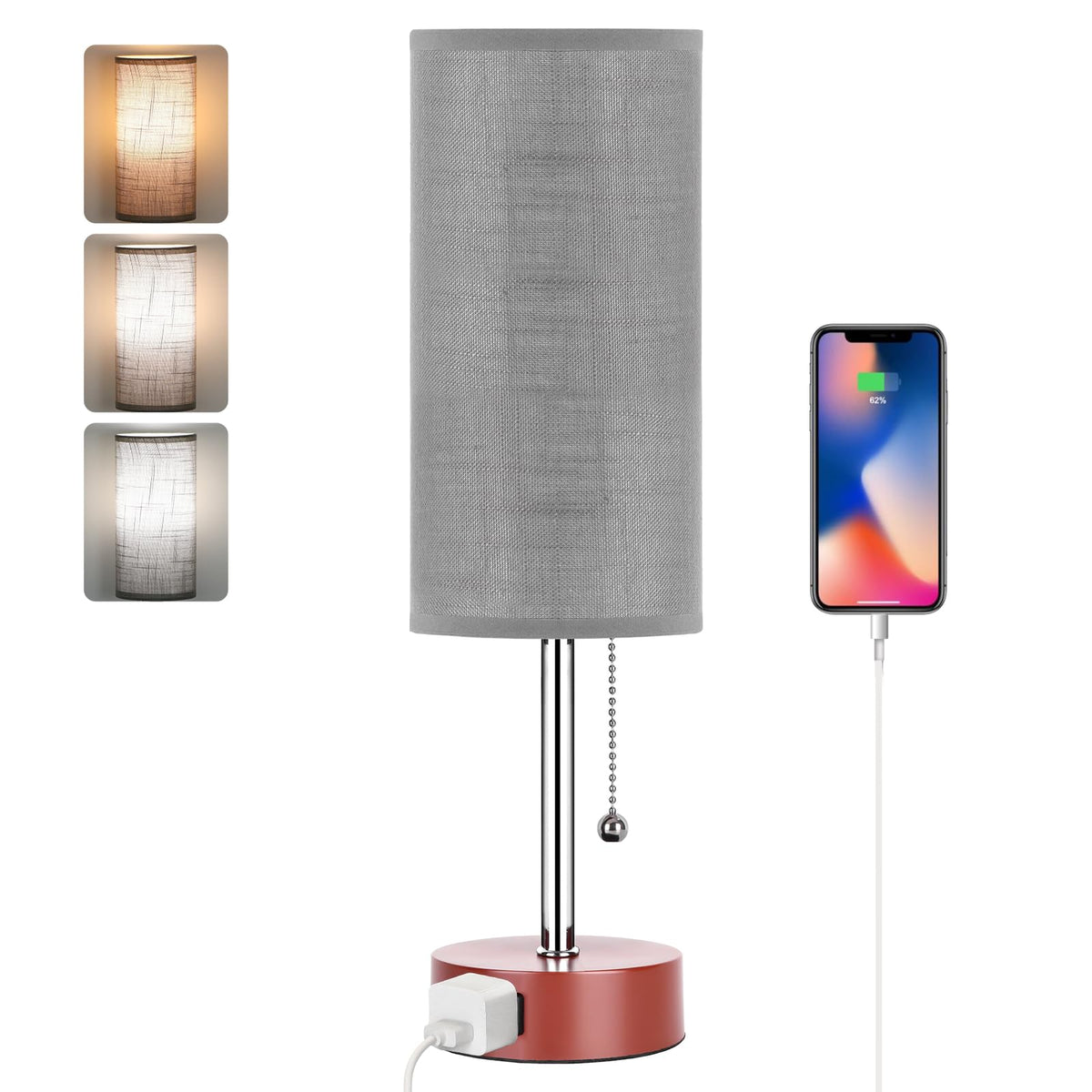 Bedside Table Lamp for Bedroom,Small Lamps for Night stands with Pull Chain