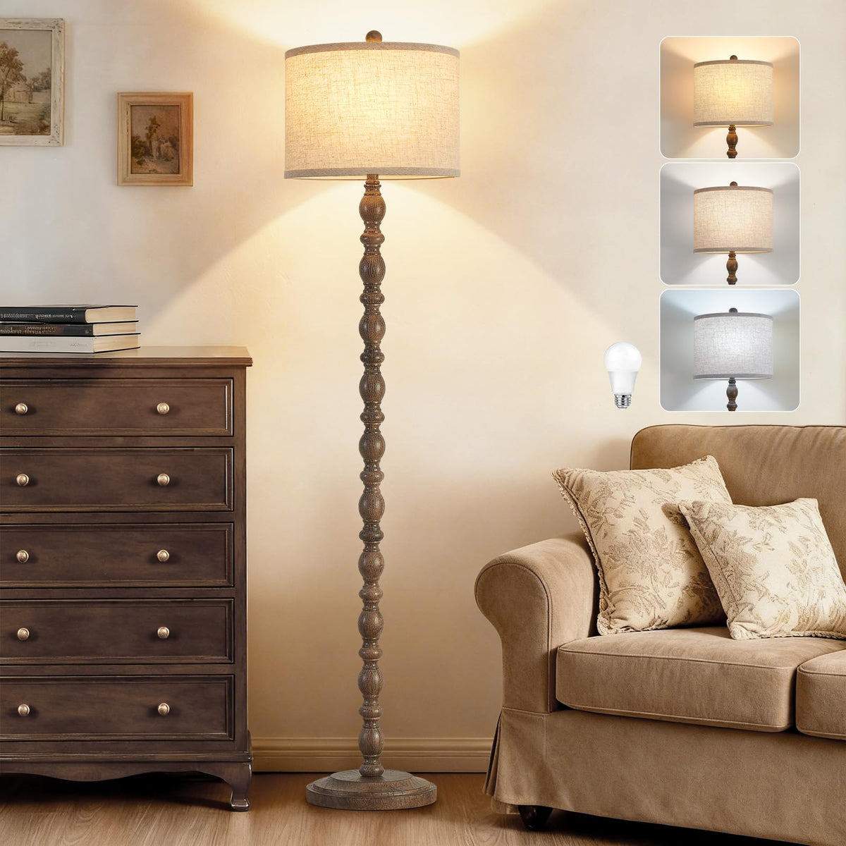 Luvkczc Farmhouse Floor Lamps for Living Room, Standing Lamp with Bulb