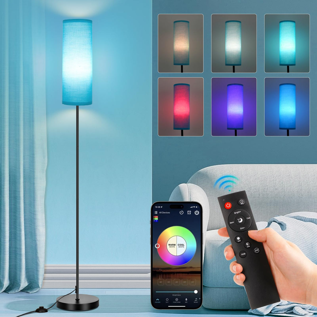 FRIDEKO HOME Floor Lamp, 9W 800LM Color Changing Smart Bulb, Beige Shade