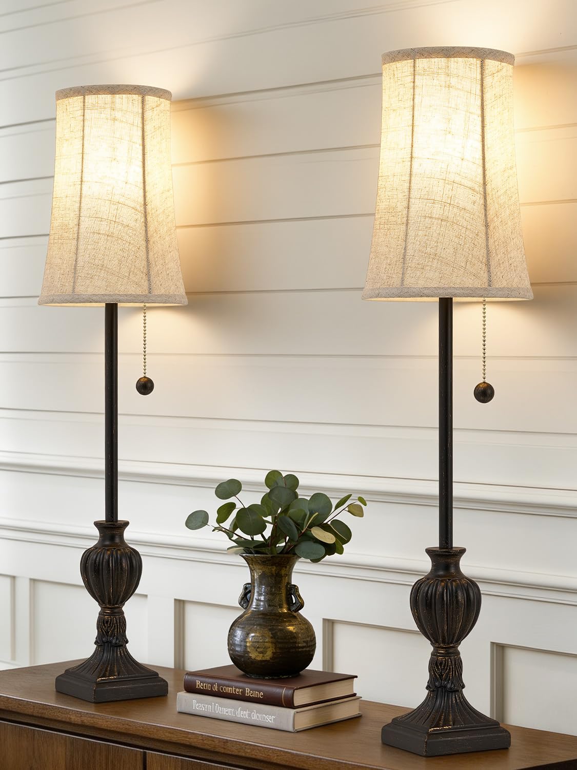 Buffet Table Lamps Set of 2,28" Tall Skinny Black Resin Living Room Lamp