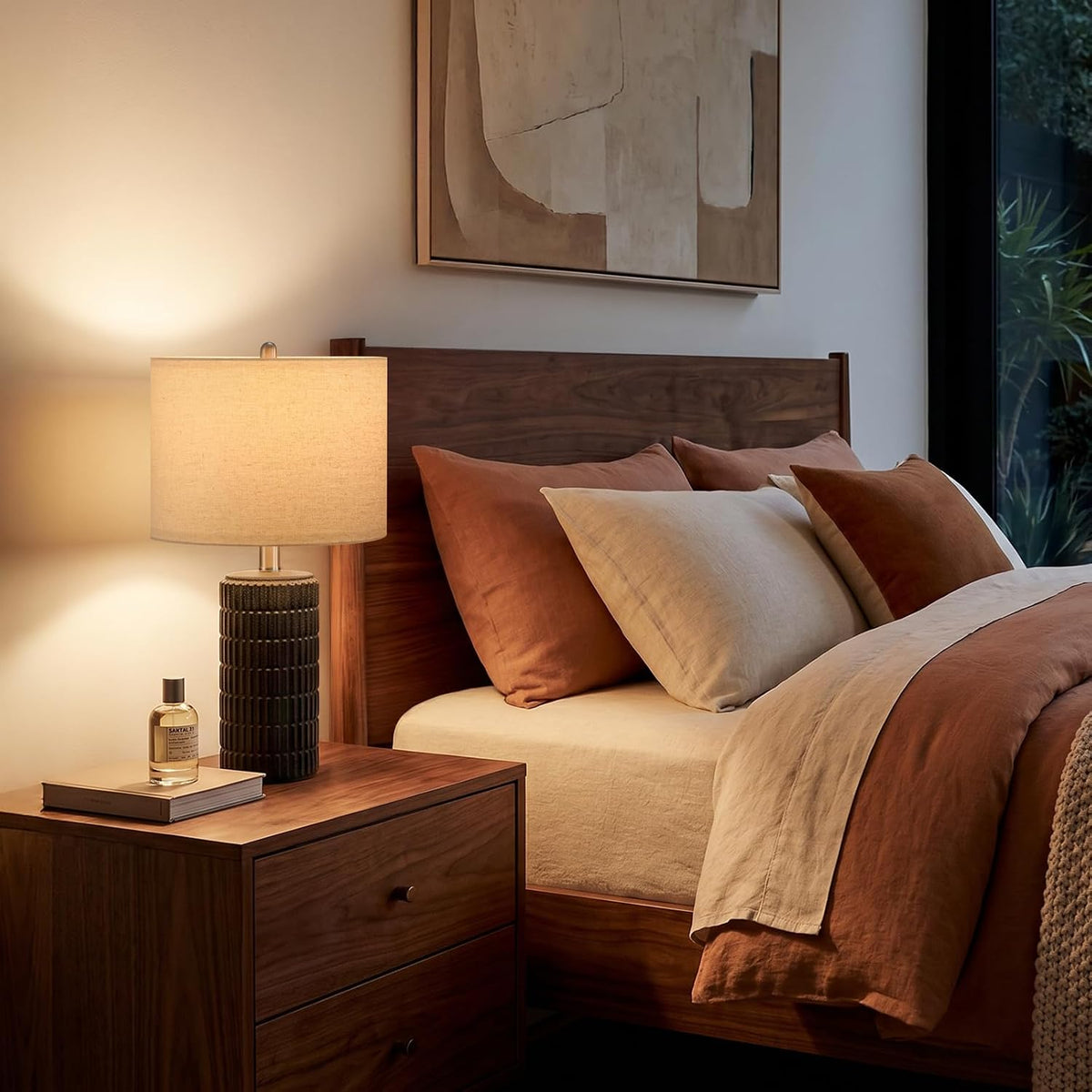 PoKat 21'' Black Table Lamp with Gift Box, Small for Bedroom, Stone-Like