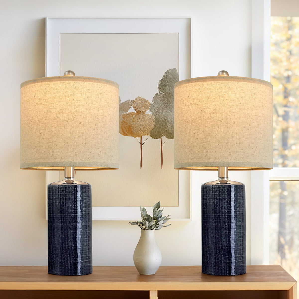 20.25" Small Table Lamps Set of 2 Modern Ceramic Lamps for Living Room