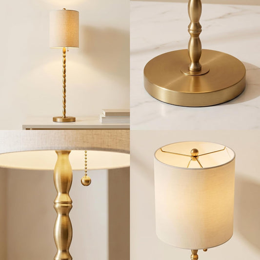 Buffet Lamps Set of 2, 28.5" Tall Brass Finish Lamps for Entryway, Hallway, Console Table, Dining Sideboard or Living Room, UL Certified with Pull Chain, Linen Shade, Urban Luxury Style