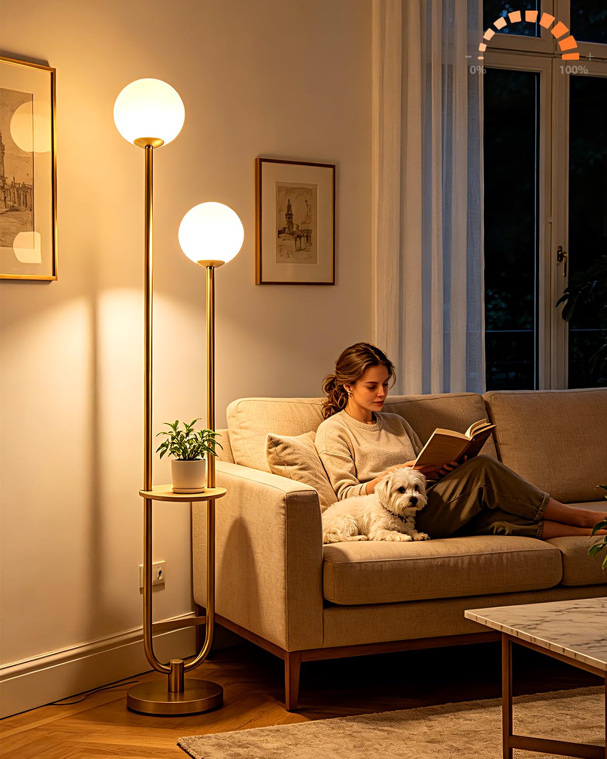 Lightdot 63IN Gold Floor Lamp Dimmable 3-Lights Globe LED Floor Lamps with 3000K Soft Warm White for Wedding/Party Tall Lamp with 5Lbs Heavy Base for Living Room/Bedroom/Sofa Beside/Corner Decor