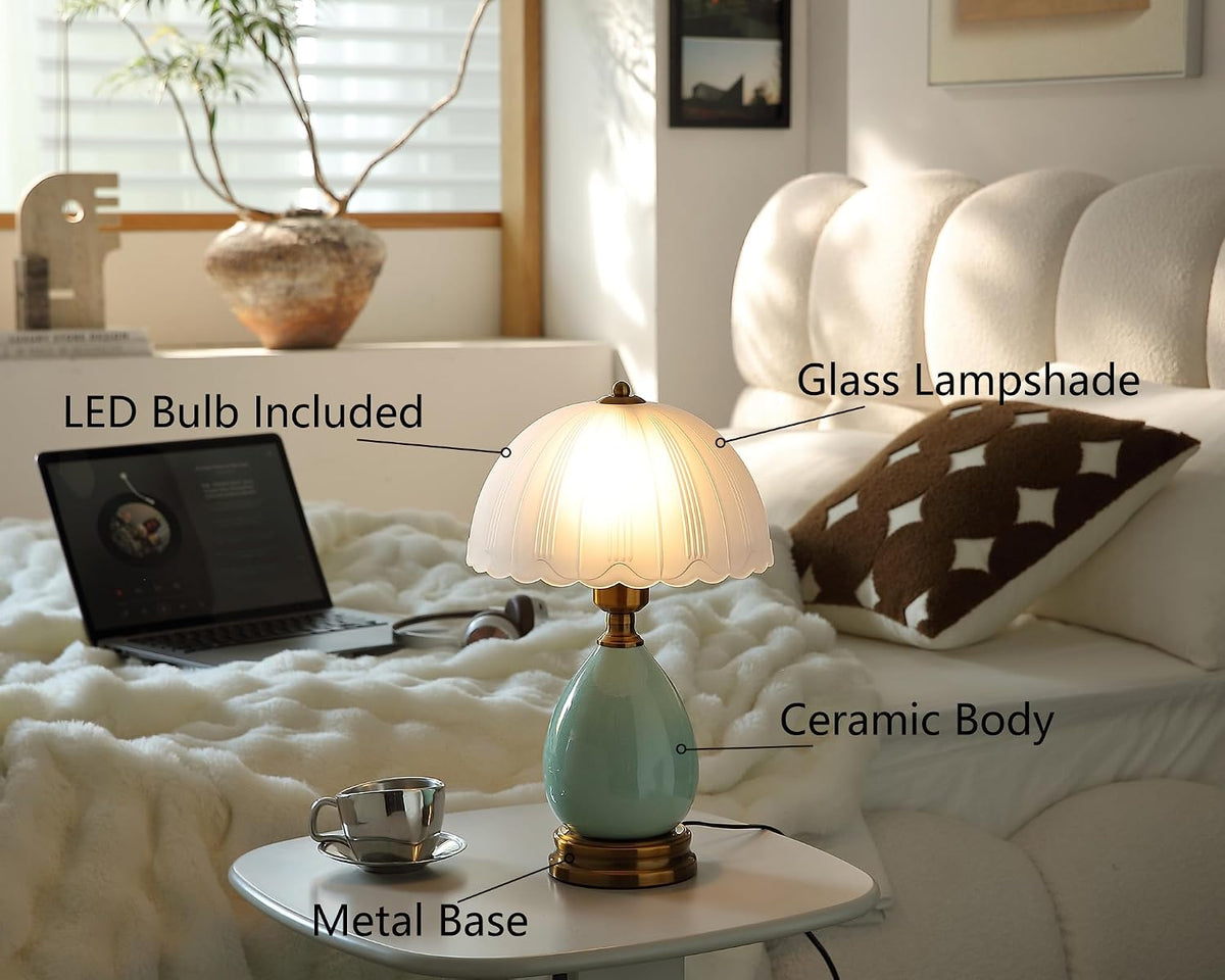 Glivpny 16" Vintage Ceramic Table Lamp for Bedroom,Mushroom Lamps (LD001)