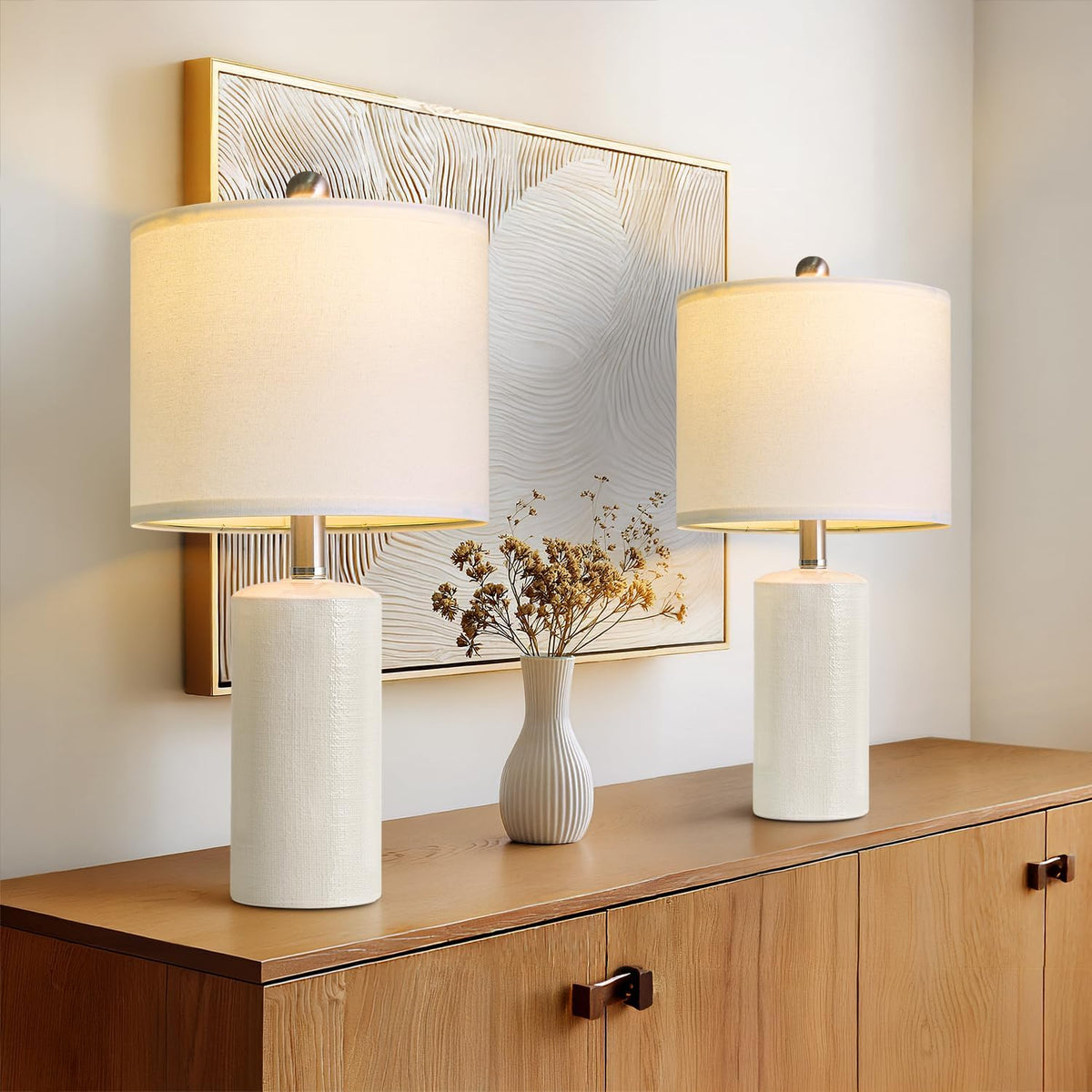 20.25" Small Table Lamps Set of 2 Modern Ceramic Lamps for Living Room