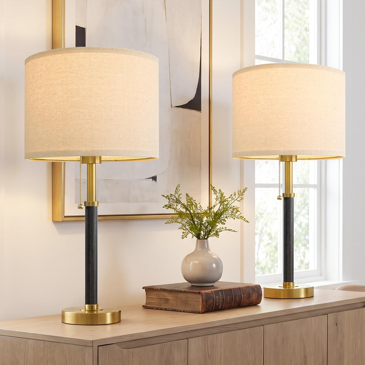 22" Wood Table Lamps Mid Century Modern Lamp for Bedroom Living Room
