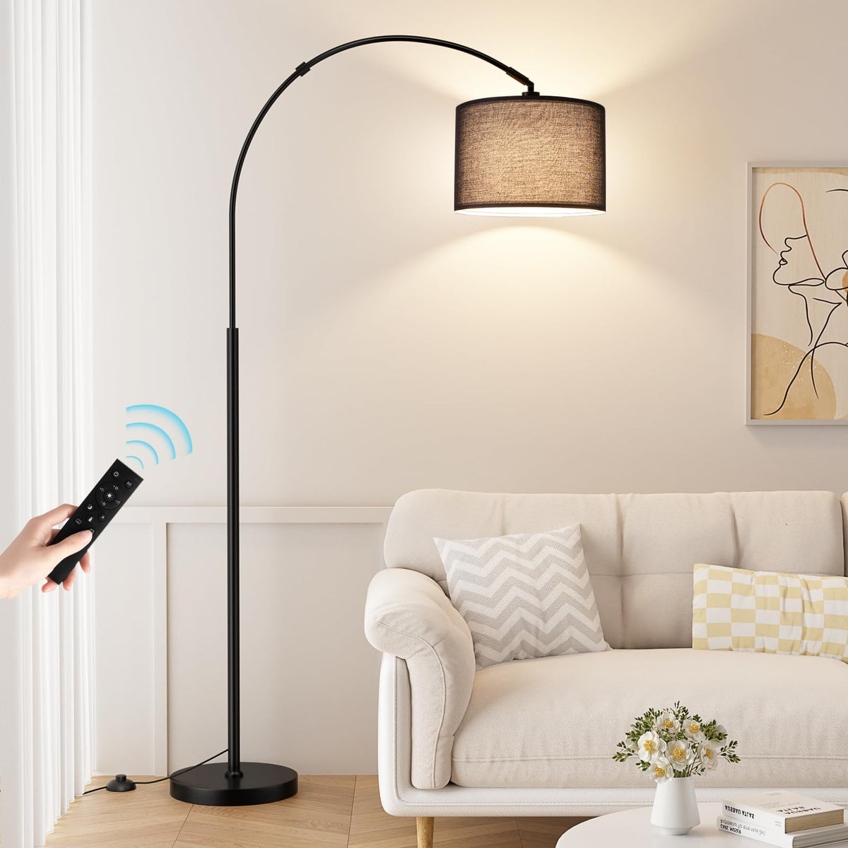 Ambimall 70" Dimmable Arc Floor Lamp with Remote, Color Temp Adjustable
