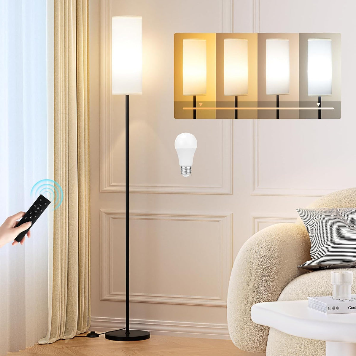 Ambimall 64" Modern Floor Lamp with Remote Control, 9W Bulb Included