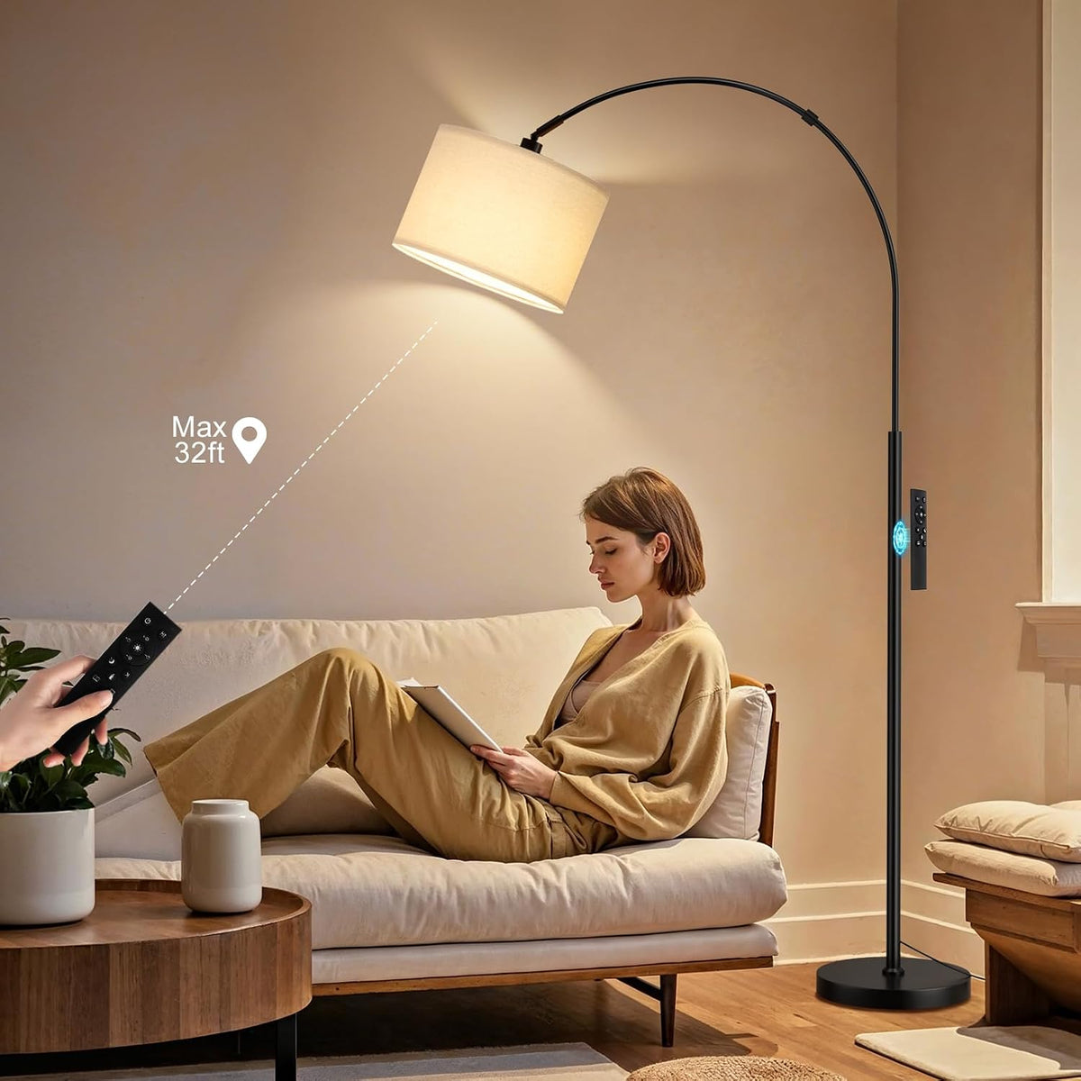 Ambimall 70" Dimmable Arc Floor Lamp with Remote, Color Temp Adjustable