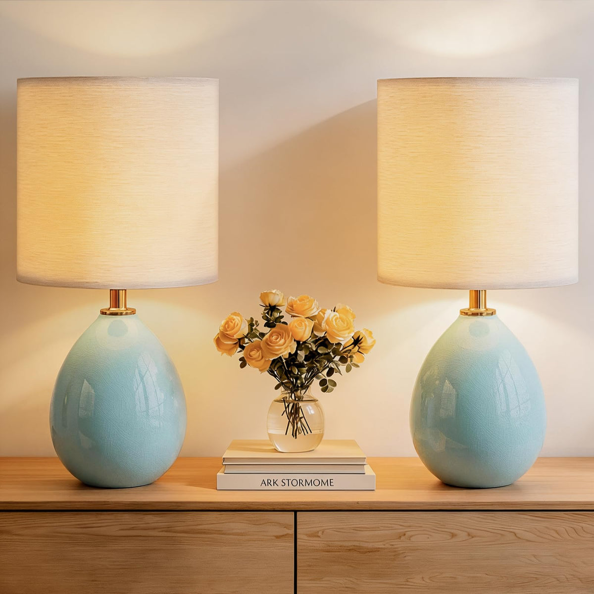 Dawnwake 17.7" Ceramic Table Lamps Set of 2 for Living Room Bedroom, Cream