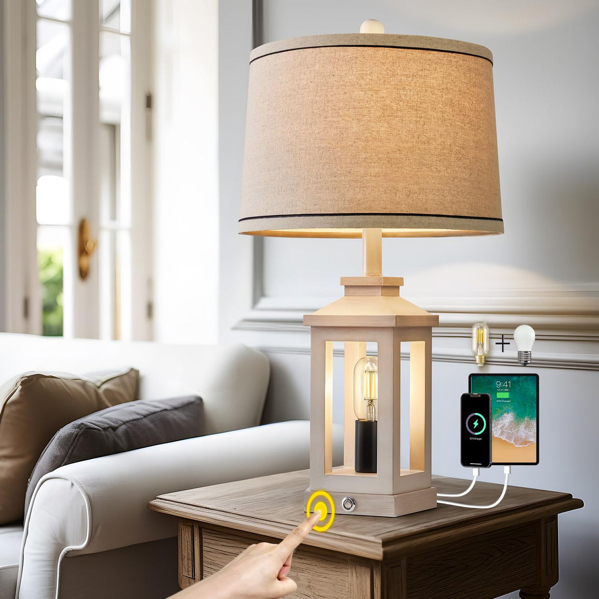 23.75" Retro Farmhouse Black Table Lamp for Living Room Bedroom Nightstand
