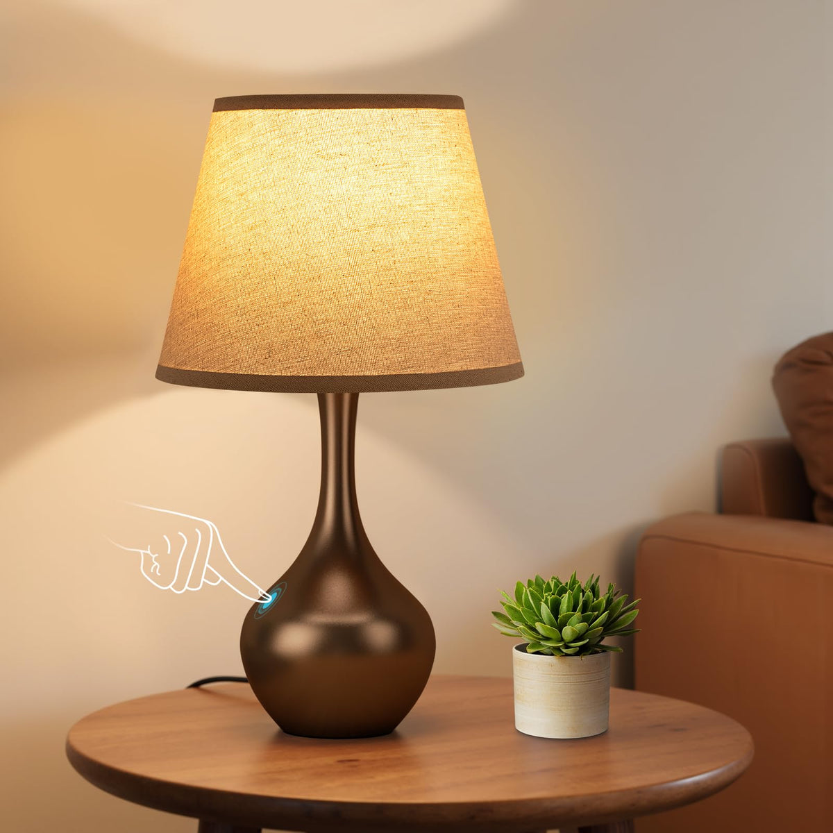 16.1" Touch Table Lamp for Nightstand, 3 Way Dimmable Small Bedroom Lamp