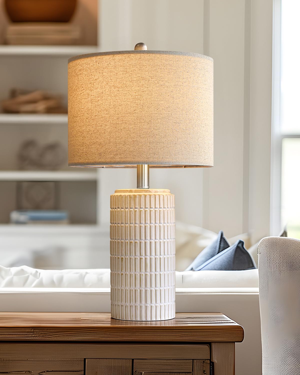 PoKat 23" Modern Ceramic Table Lamp Set of 2 for Living Room Bedroom, White