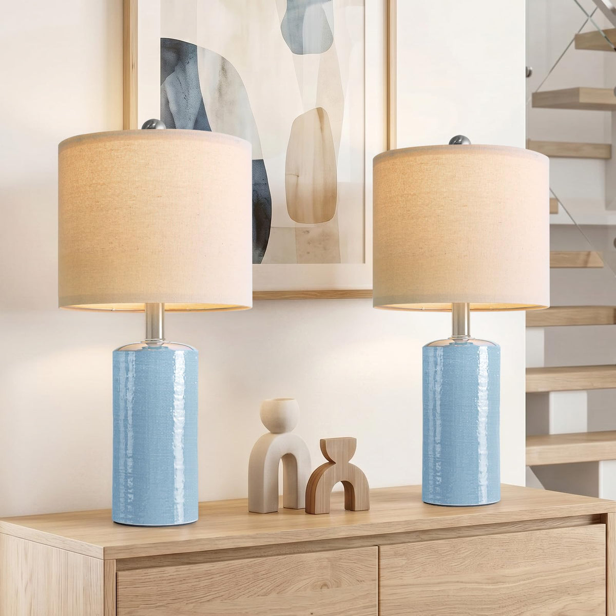 20.25" Small Table Lamps Set of 2 Modern Ceramic Lamps for Living Room