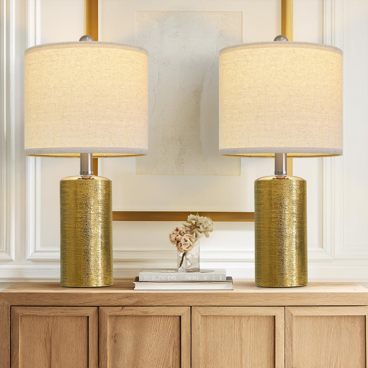 20.25" Small Table Lamps Set of 2 Modern Ceramic Lamps for Living Room