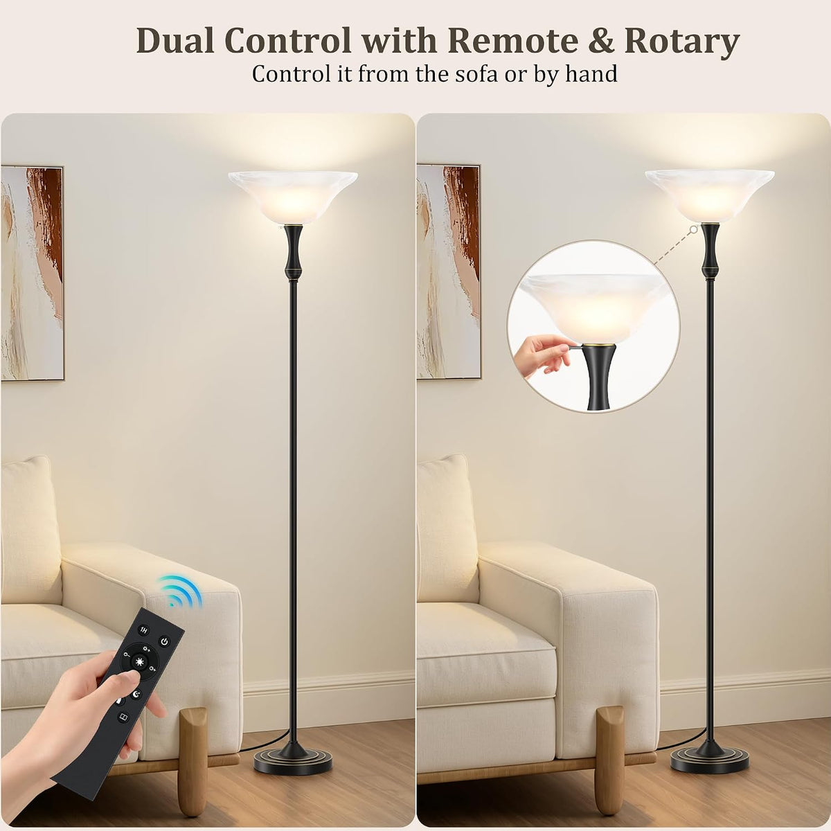 SIBRILLE Dimmable LED Torchiere Floor Lamp with Glass Shade