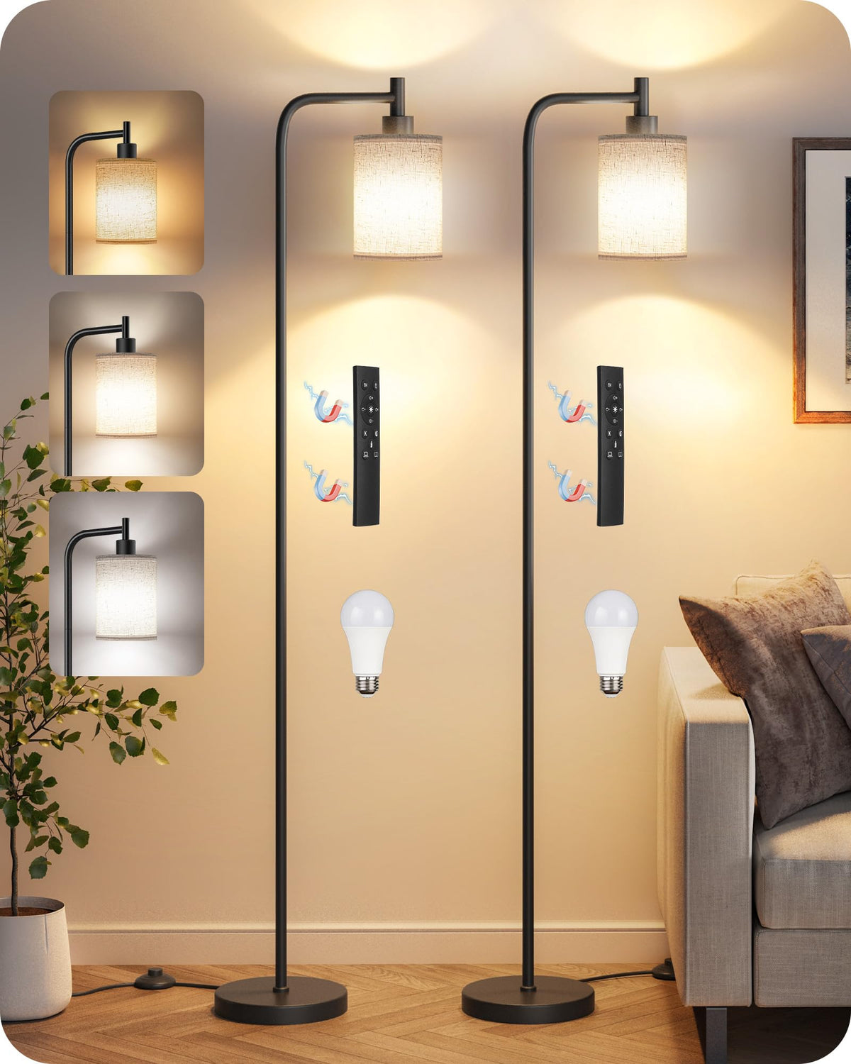 Dimmable Floor Lamp for Living Room with Remote & 10W Bulb