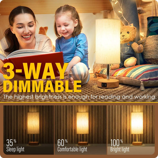 Yarra-Decor Bedside Table Lamp with USB Ports, Touch Dimmable Nightstand