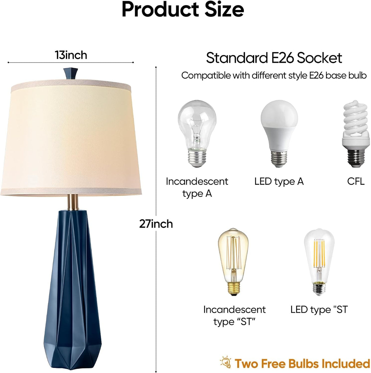 WIHTU 27'' Navy Blue Resin Table Lamps, Desk Lamps with 3 Color Temperature