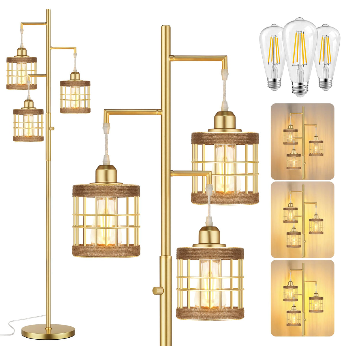 QiMH 68" Gold Floor Lamp for Living Room, Industrial Tree Tall Lamps