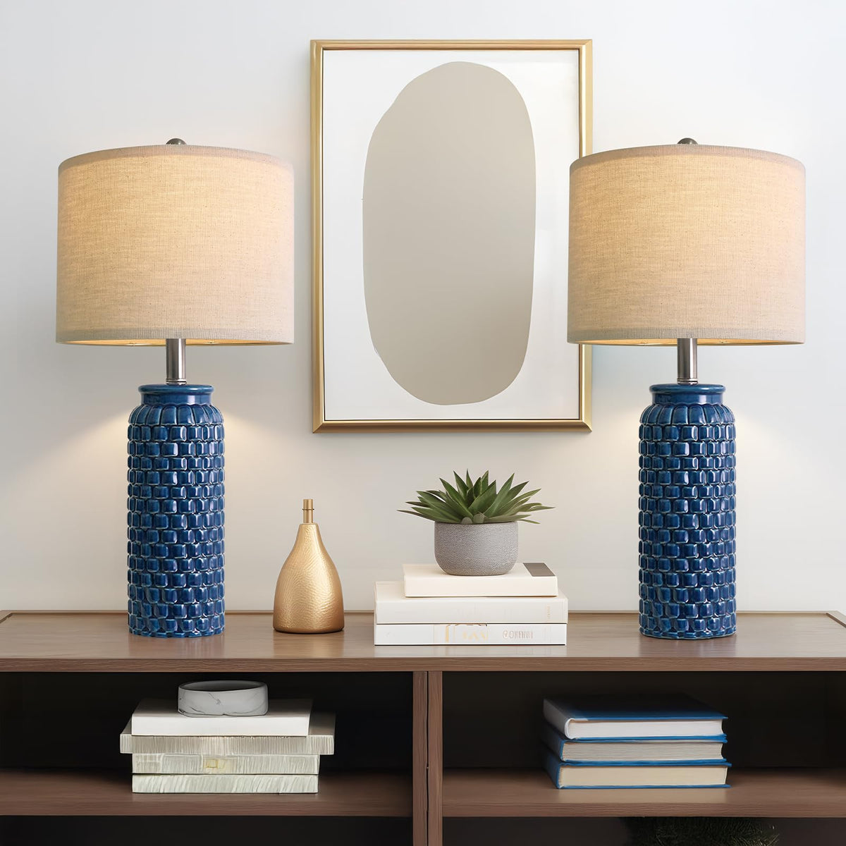 USumkky 20.5" White Modern Ceramic Bedside Lamps Set of 2, Small Table Lamp for Bedroom Decor Farmhouse Nightstand Lamp for Living Room Office