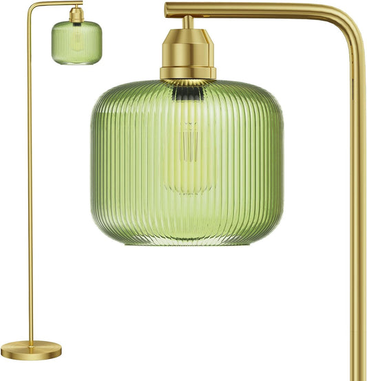 66" Gold Floor Lamp,Standing Lamp with Green Ribbed Glass for Living Room
