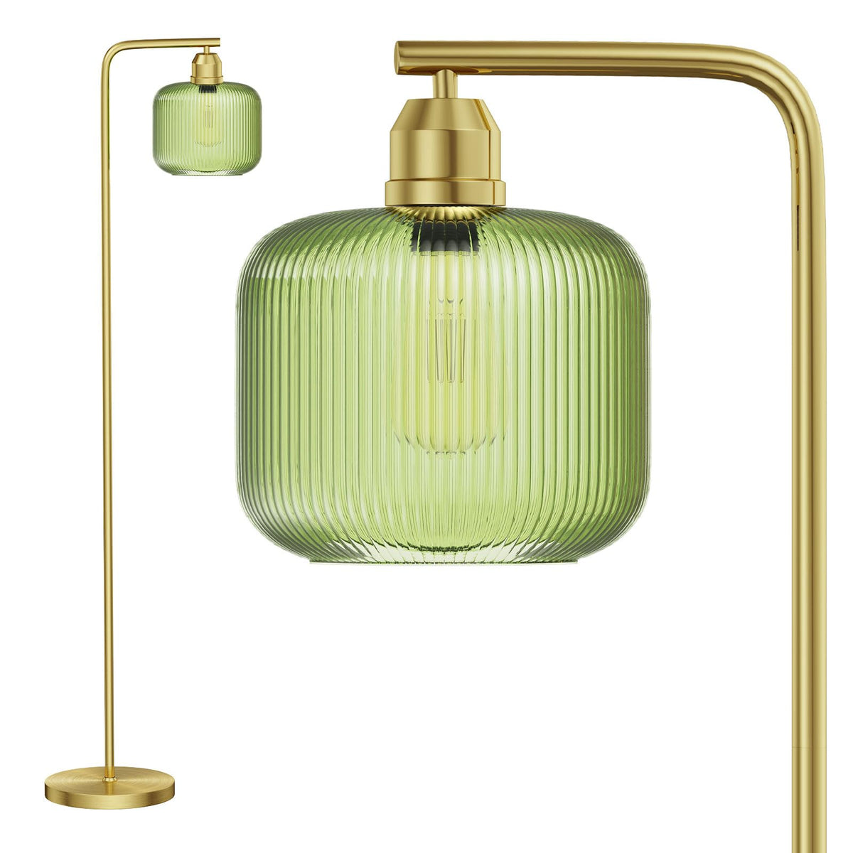66" Gold Floor Lamp,Standing Lamp with Green Ribbed Glass for Living Room