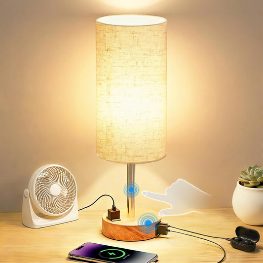 Table Lamp for Bedroom, High-Sensitivity Touch, AC Outlet, USB A+C