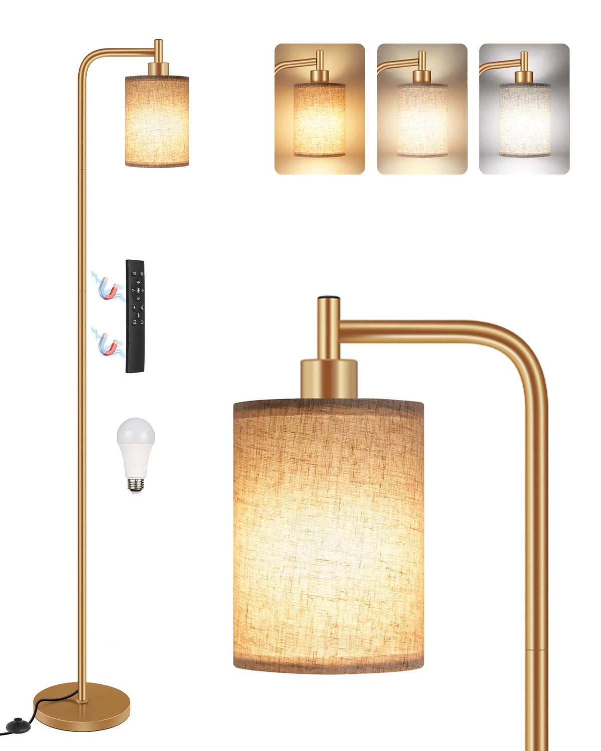 Dimmable Floor Lamp for Living Room with Remote & 10W Bulb