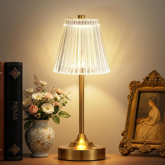 Gold Cordless Rechargeable Table Lamp, Battery Operated, Crystal, Small