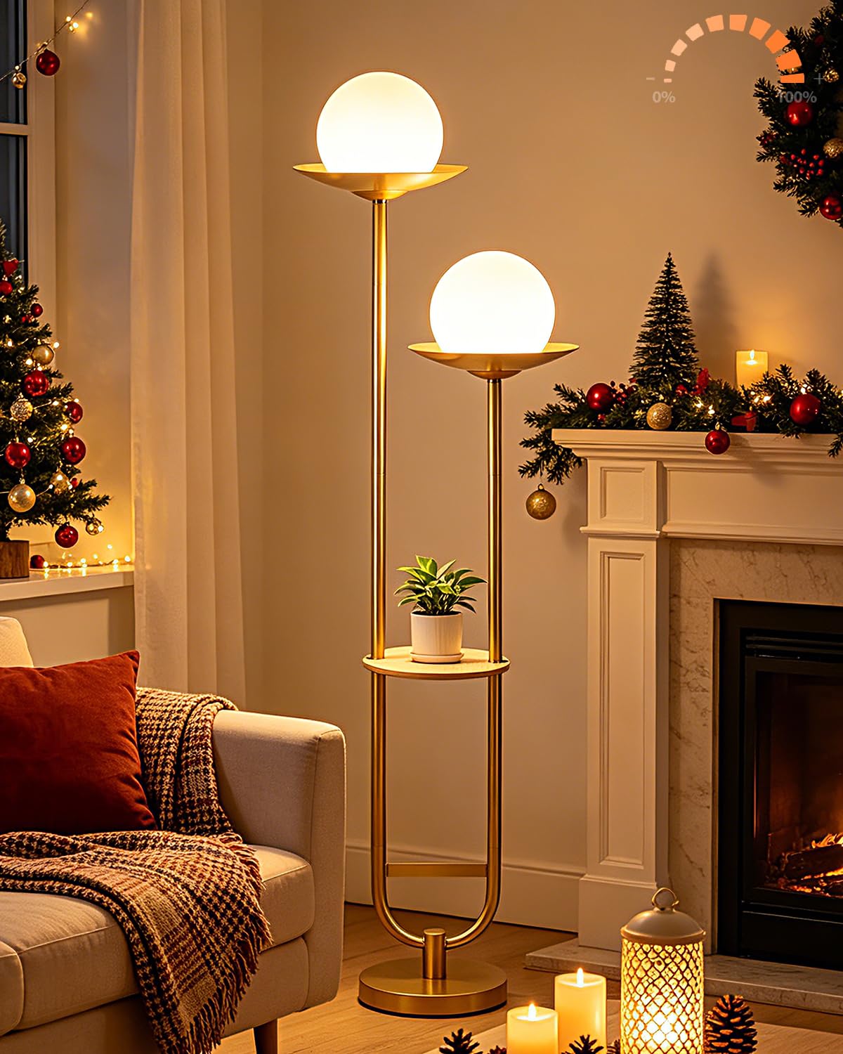 Lightdot 63IN Gold Floor Lamp Dimmable 3-Lights Globe LED Floor Lamps with 3000K Soft Warm White for Wedding/Party Tall Lamp with 5Lbs Heavy Base for Living Room/Bedroom/Sofa Beside/Corner Decor