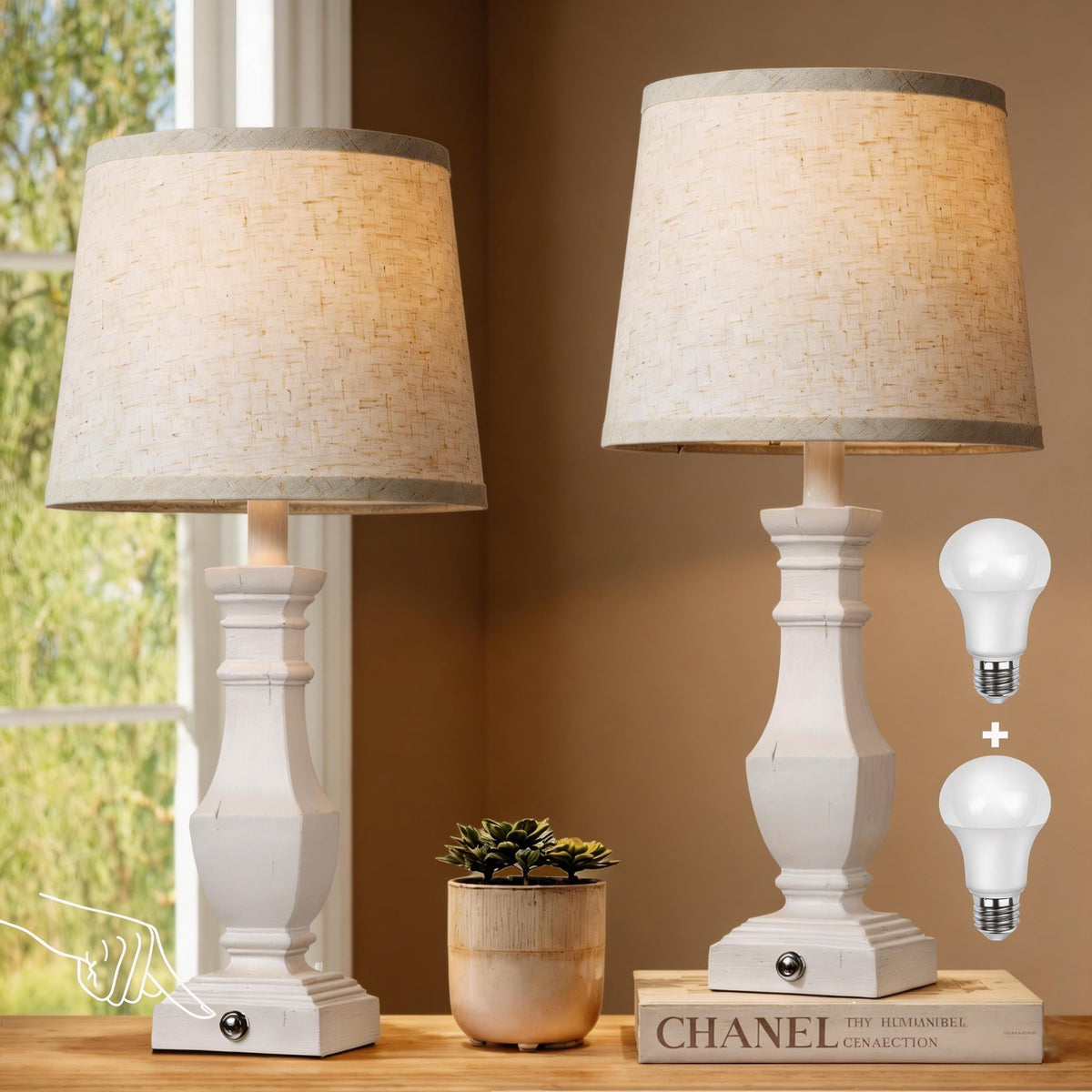 ROTTOGOON Dimmable Table Lamps Set of 2, Rustic Farmhouse Table Lamps for Living Room Bedroom, Bedside Desk Lamps for end Tables, Touch Lamps for nightstand, 9W Bulbs Included, 22", Brown