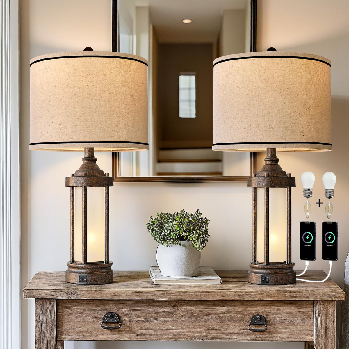 23.75" Retro Farmhouse Black Table Lamp for Living Room Bedroom Nightstand