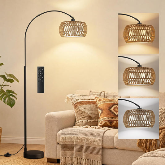Ambimall Boho Arc Floor Lamp, Color Temperatures and Brightness Adjustable