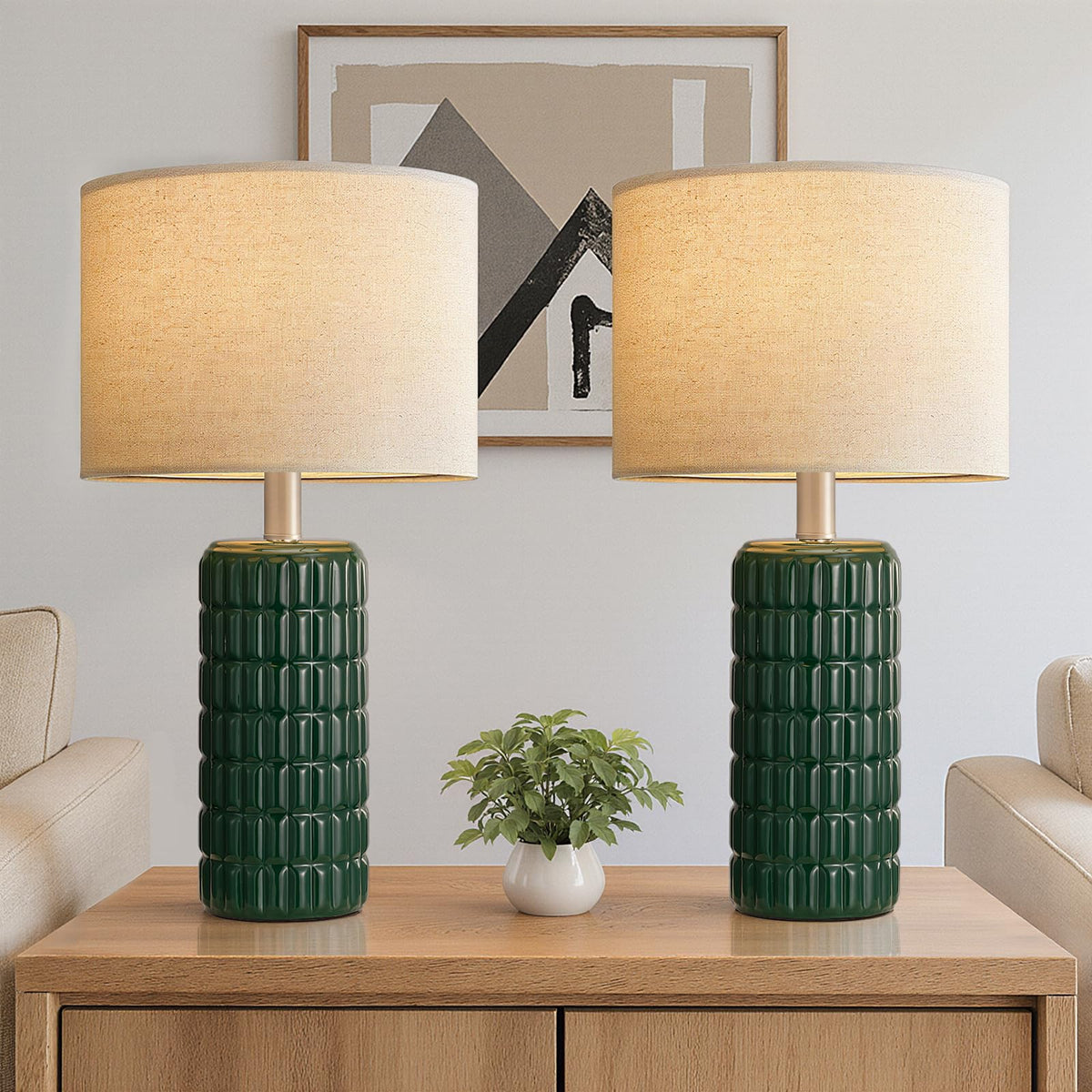 Seealle 23" Modern Ceramic Table Lamps Set of 2, Lamps for Bedroom, White