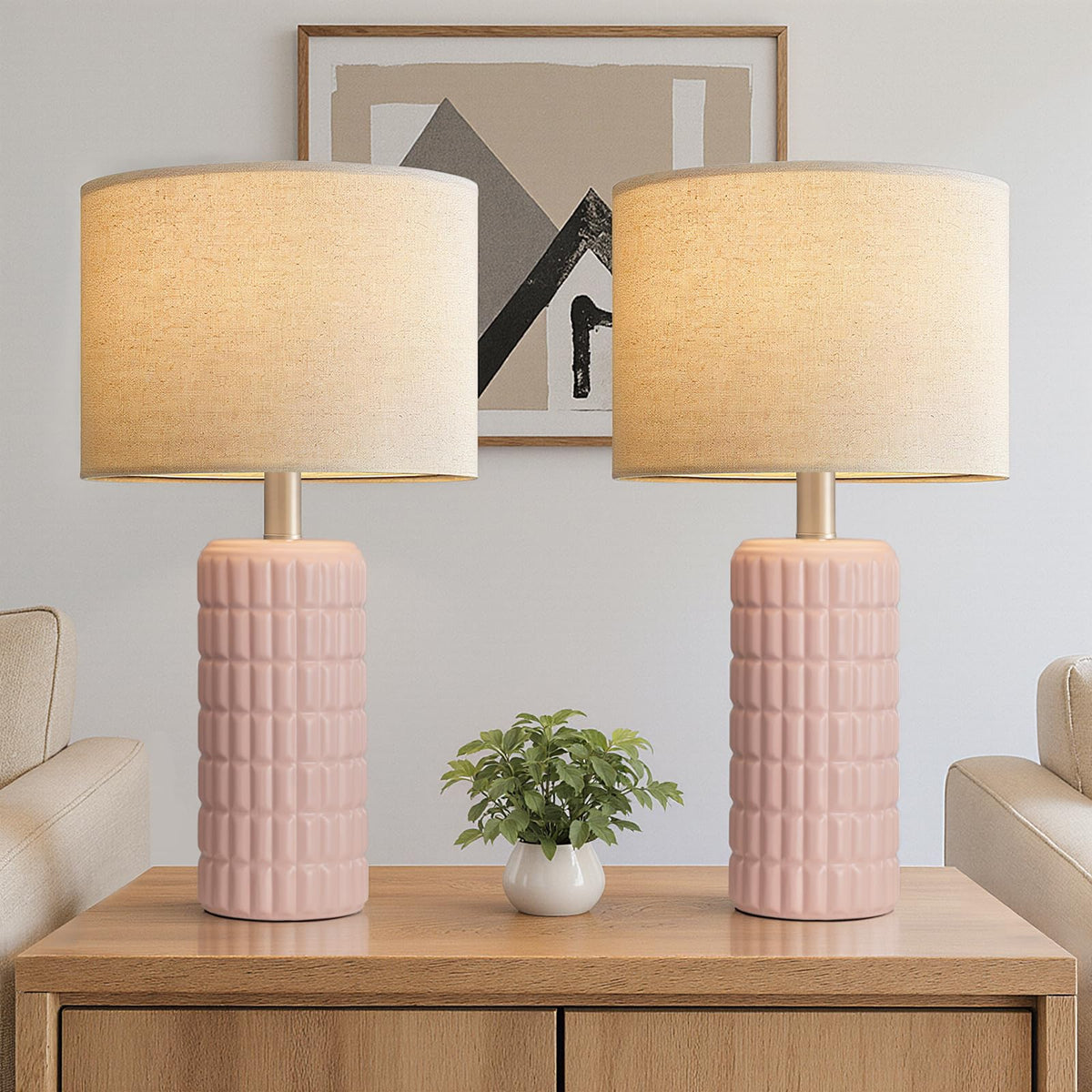 Seealle 23" Modern Ceramic Table Lamps Set of 2, Lamps for Bedroom, White