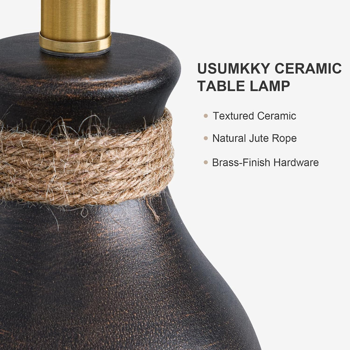 USumkky 22.5" Farmhouse Ceramic Table Lamp Coastal Bedside Lamp Dark Brown
