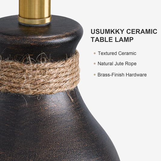 USumkky 22.5" Farmhouse Ceramic Table Lamp Coastal Bedside Lamp Dark Brown