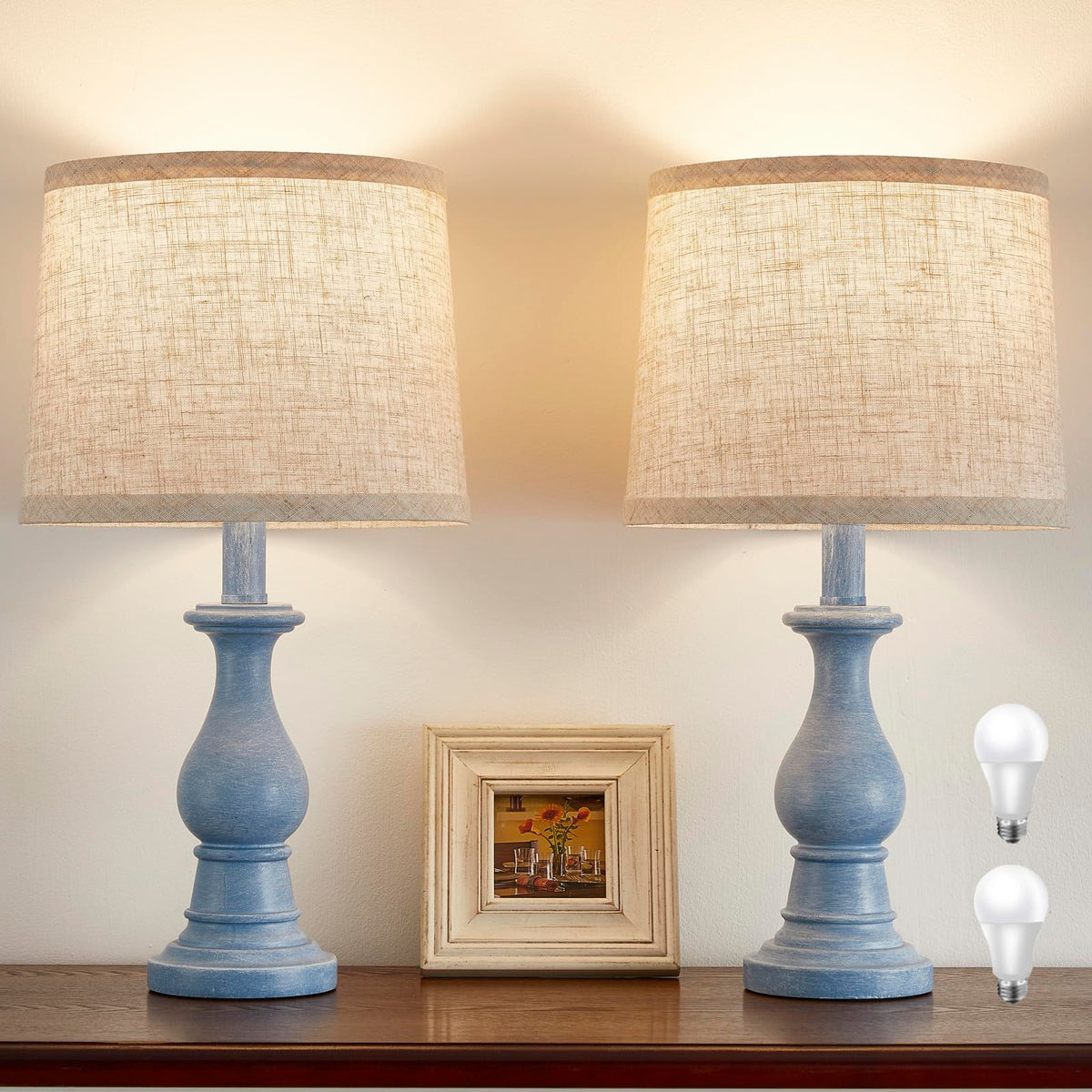 Table Lamps Set of 2, 18.5" Vintage Bedside Lamps for Bedroom Living Room