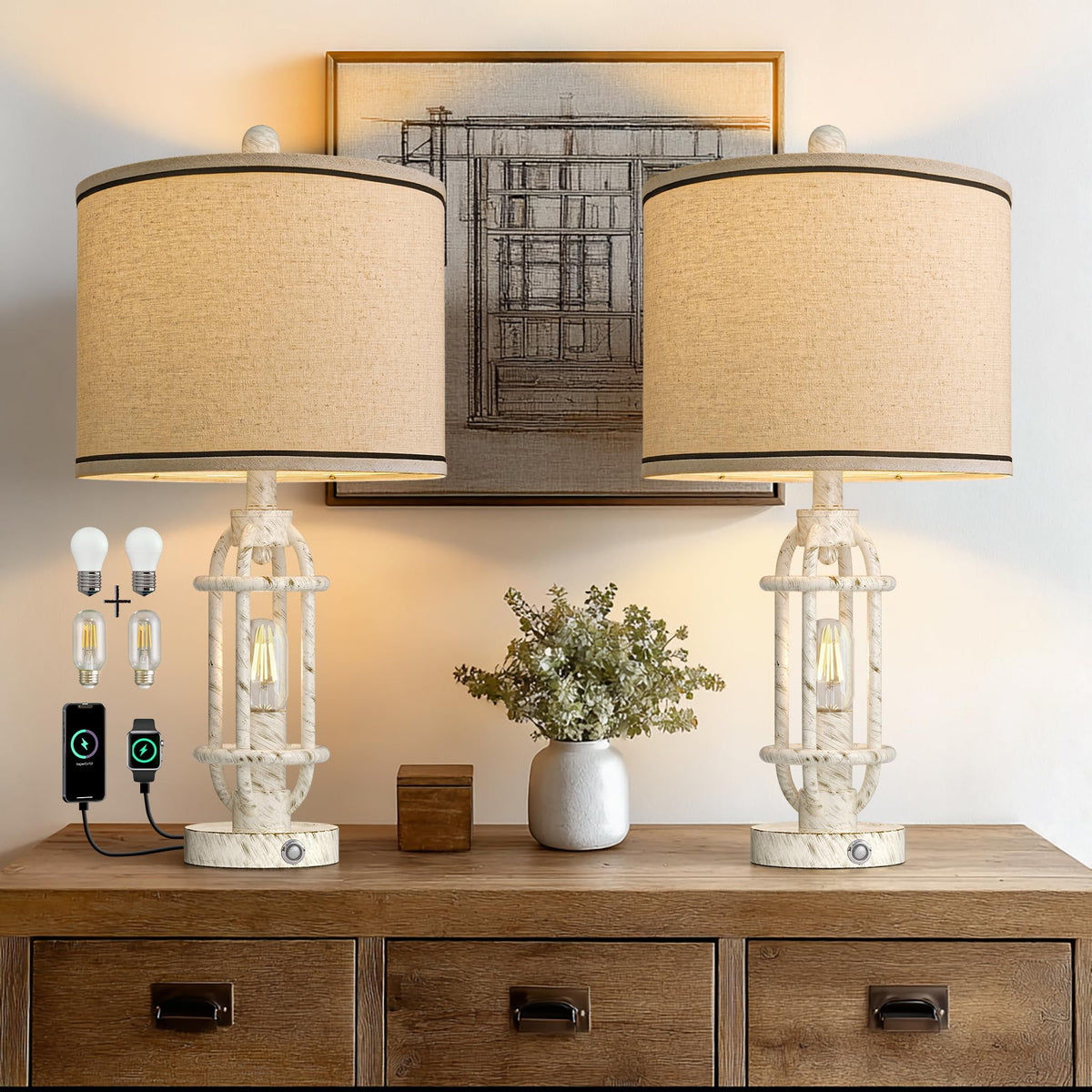 23.75" Retro Farmhouse Black Table Lamp for Living Room Bedroom Nightstand