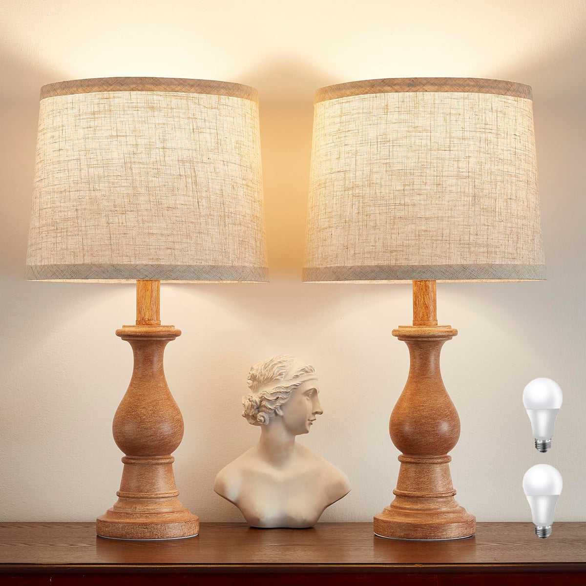 Table Lamps Set of 2, 18.5" Vintage Bedside Lamps for Bedroom Living Room
